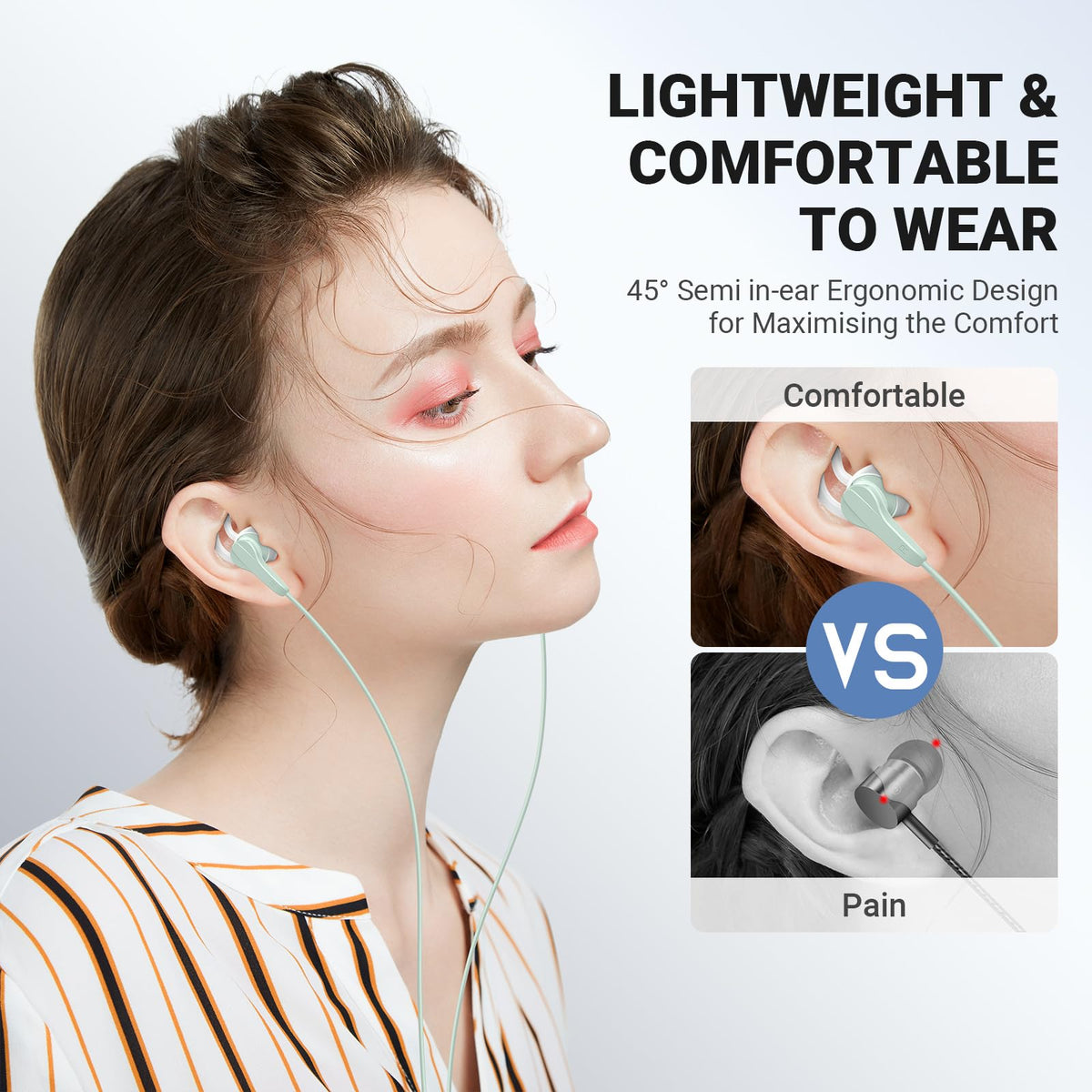 ASKUBSKU USB-C headphones ergonomic 45-degree fit for all-day comfort.