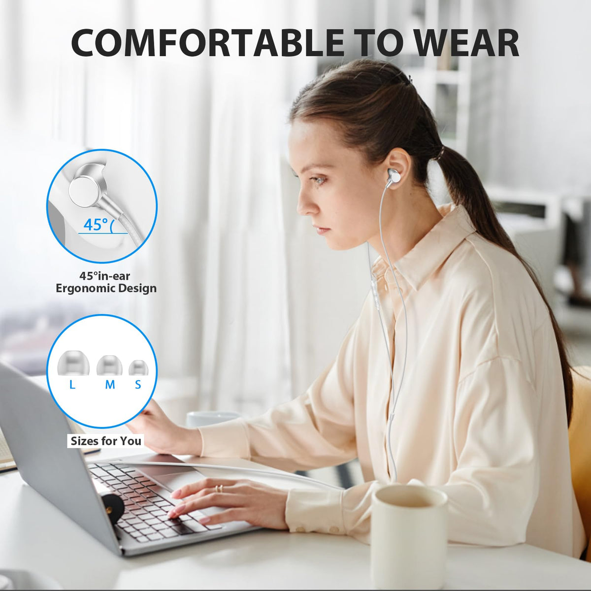 ASKUBSKU three sizes of silicone tips provide a comfortable, secure fit