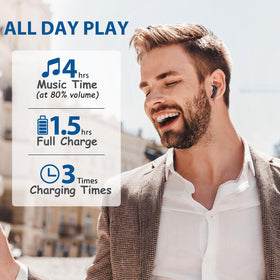 ASKUBSKU wireless earbuds on desk ready for quick pairing