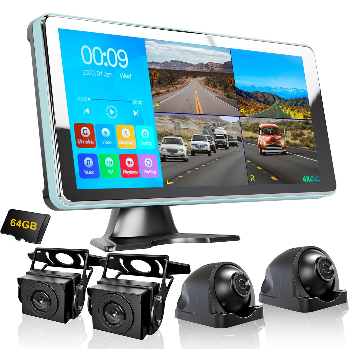 ASLONG 4CH dash cam monitor in quad split view for clear driving footage