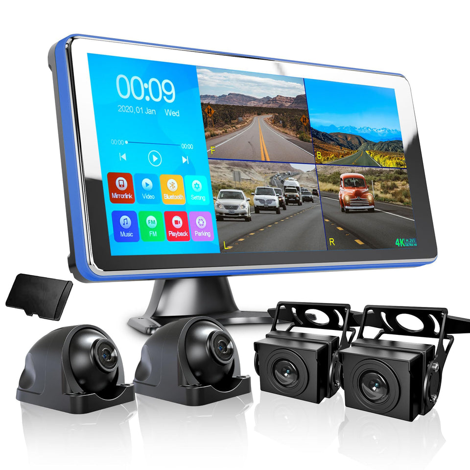ASLONG 4K backup camera with quad-split monitor for comprehensive rear visibility.