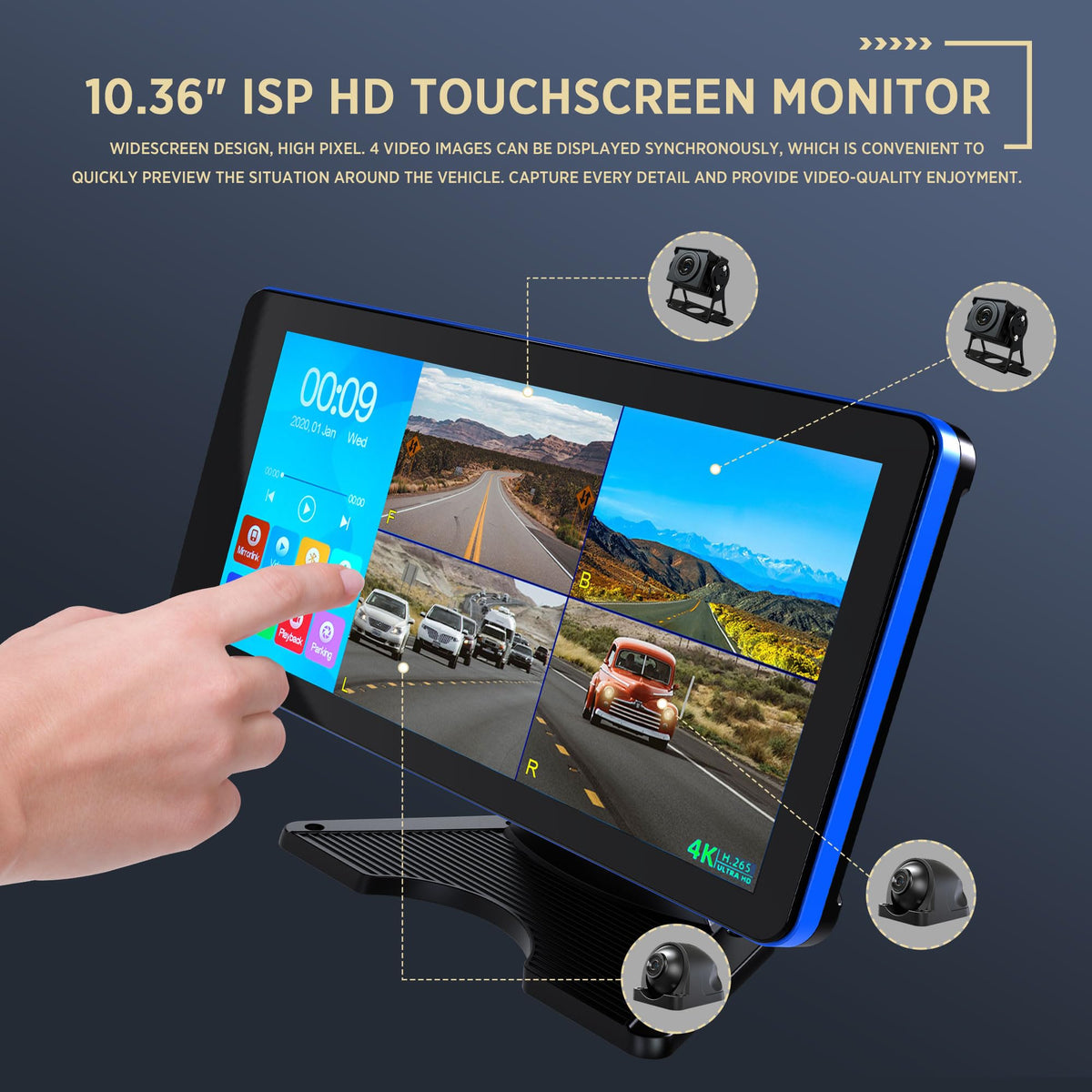 ASLONG parking monitor display helps watch surroundings while parked.