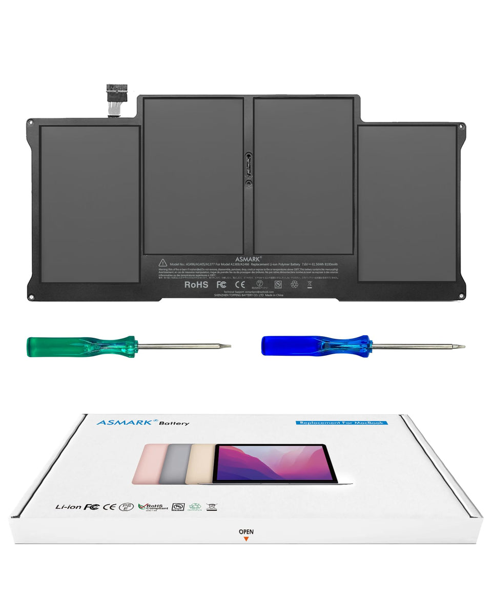 ASMARK front view of replacement battery showing ready-to-install form for MacBook Air and reliable power