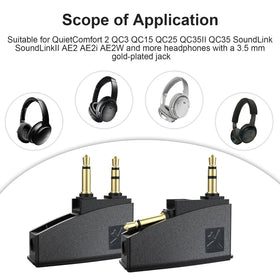 Asobilor adapter plugged into plane seat jack demonstrating in-flight compatibility benefit