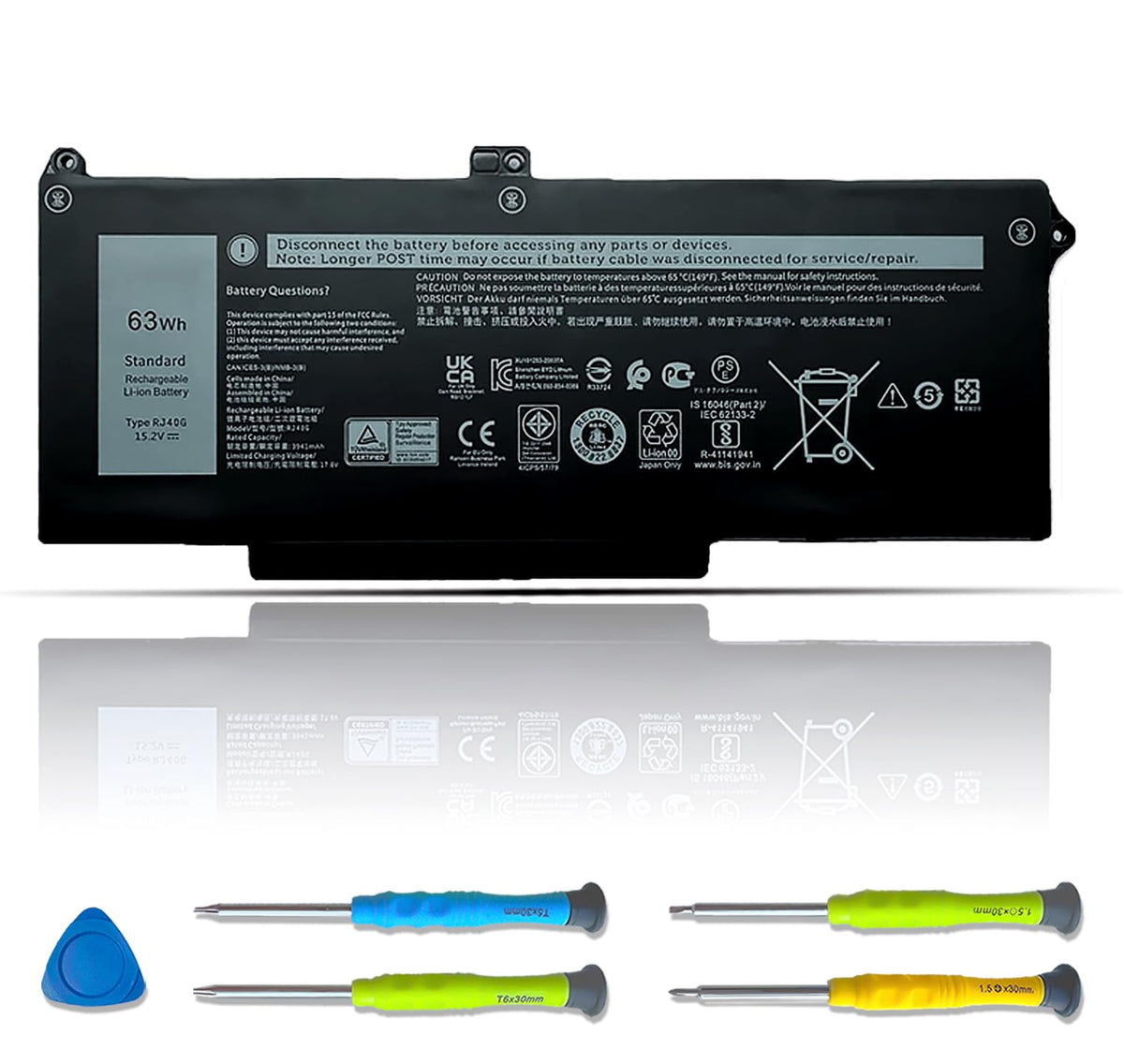 ASODI RJ40G front view showing battery shape and fit, helping quick identification