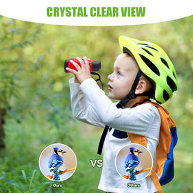 ASONA kids binoculars in blue with neck strap for camping adventures.