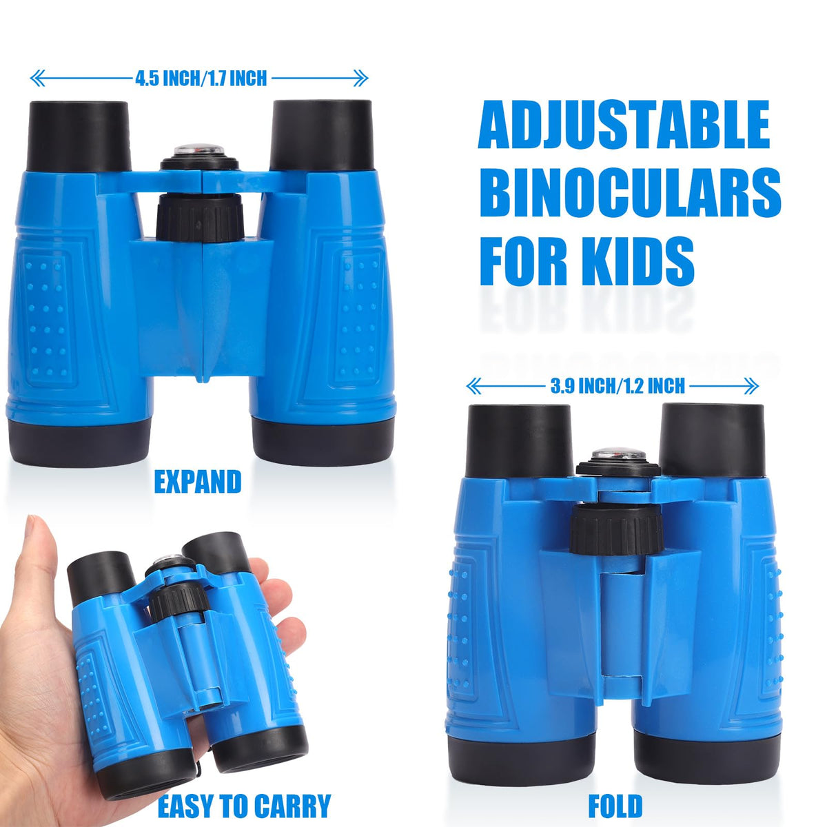 ASONA kids binoculars in green with neck strap for nature hikes.