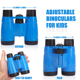ASONA kids binoculars in green with neck strap for nature hikes.