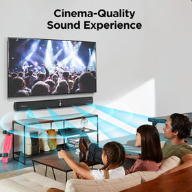 Assistrust Sound Bar connects via ARC and Bluetooth for seamless control.