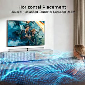 Assistrust sound bar on a horizontal tabletop offers vibrant volume and stable sound