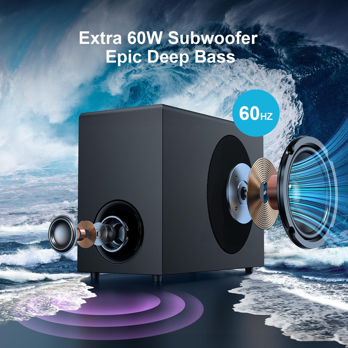 Assistrust sound bar streaming with Bluetooth 5.3 for wireless listening.