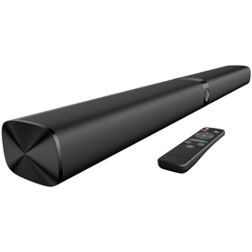 Assistrust soundbar front view showing sleek profile and powerful audio