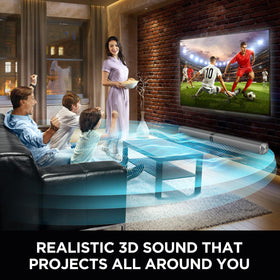 Assistrust sound bar in vertical tower mode for immersive movie and gaming sound