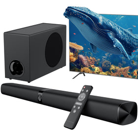 Assistrust soundbar with subwoofer, front view for immersive cinema-quality audio.