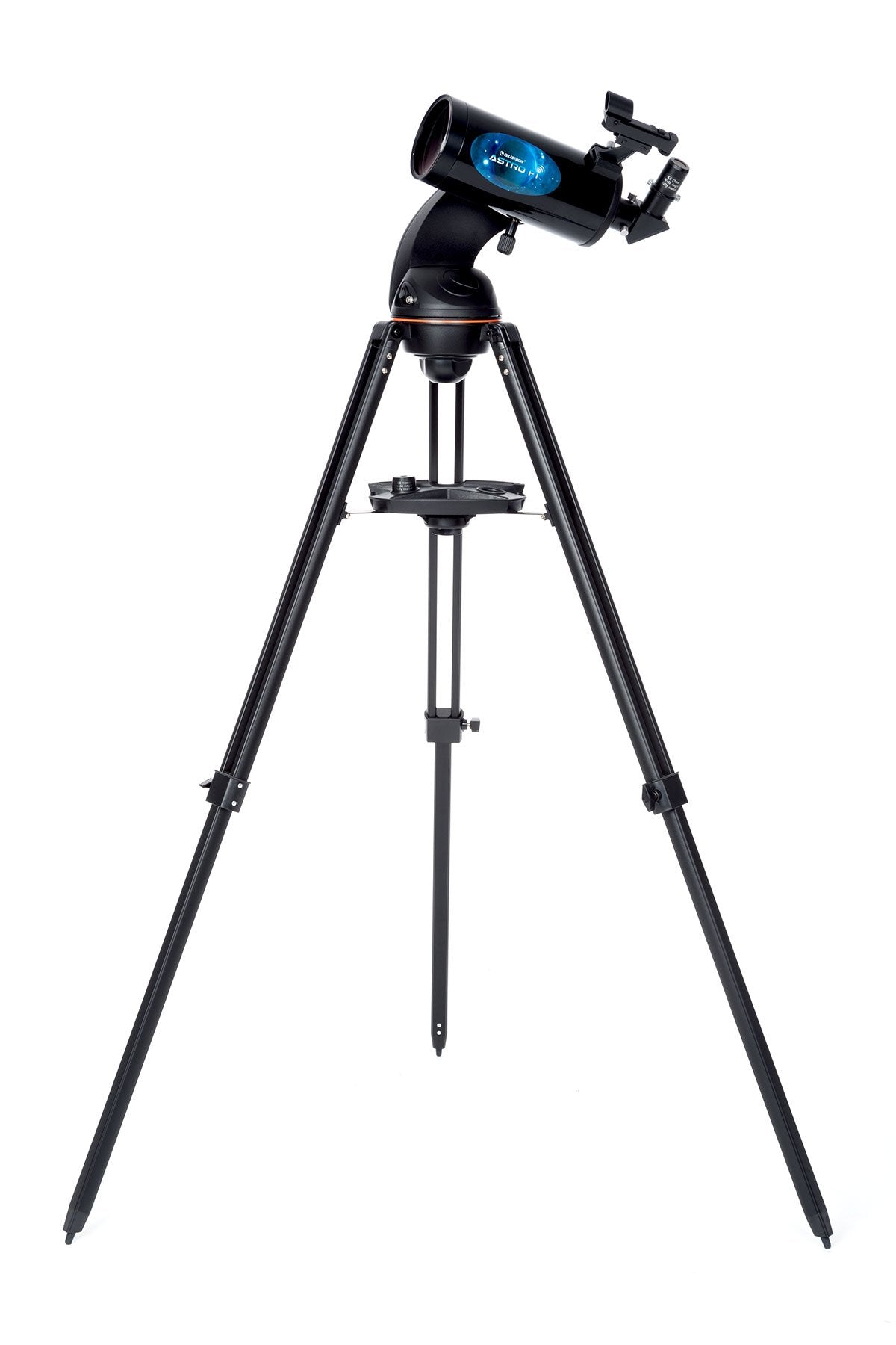 Celestron AstroFi 102 accessory tray holds eyepieces and a device securely.