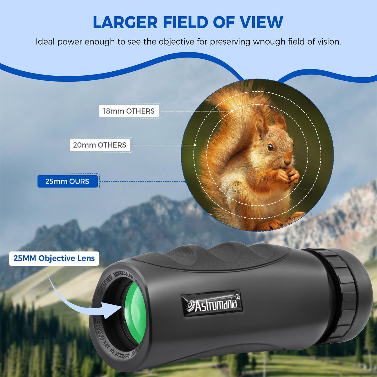 Astromania monocular twist-up eyecup detail for fast eye alignment and eyeglass comfort