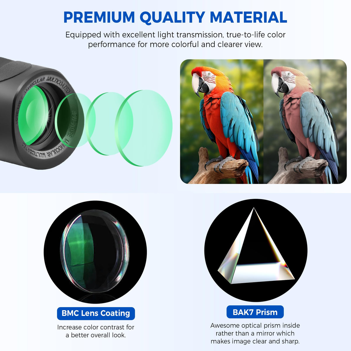 Astromania monocular objective lens close-up with multi-coated glass for brighter images