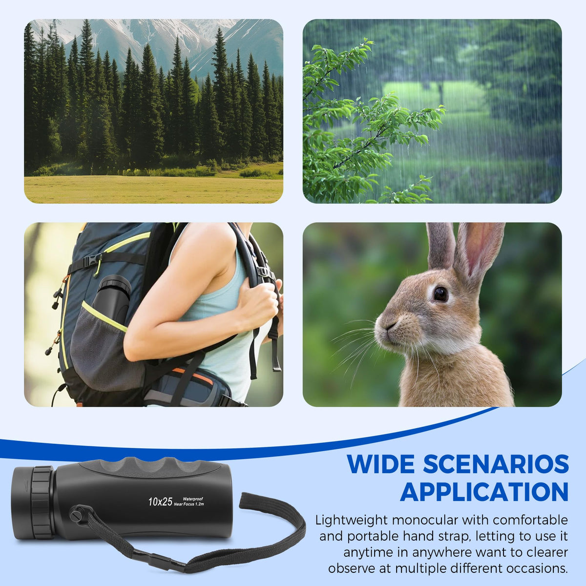 Astromania monocular with water splashes illustrating waterproof build and weather resilience
