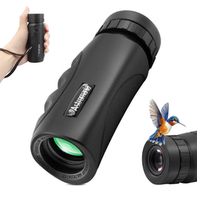Astromania monocular front view showing lens and compact design benefit portability