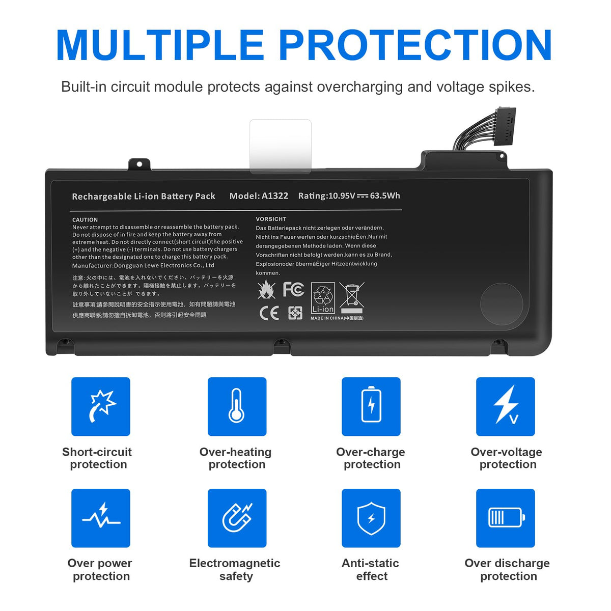 ASUNCELL 3‑cell lithium battery, lightweight power for MacBook Pro 13.