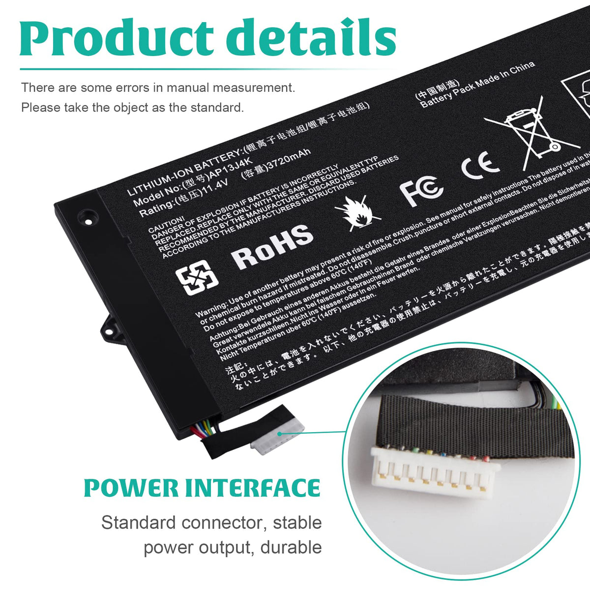 ASUNCELL AP13J4K battery packaging view, easy replacement and long life.