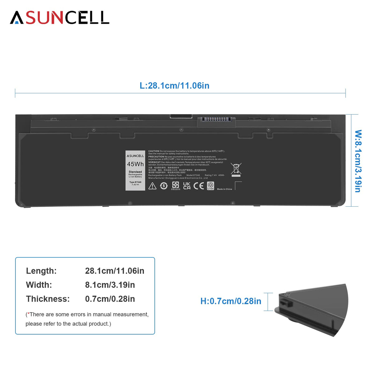 ASUNCELL 45Wh 7.4V battery label showing capacity and model