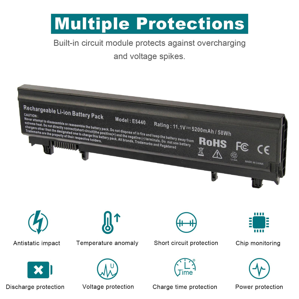 ASUNCELL 6-cell battery, 11.1V, 58Wh designed for portable use.