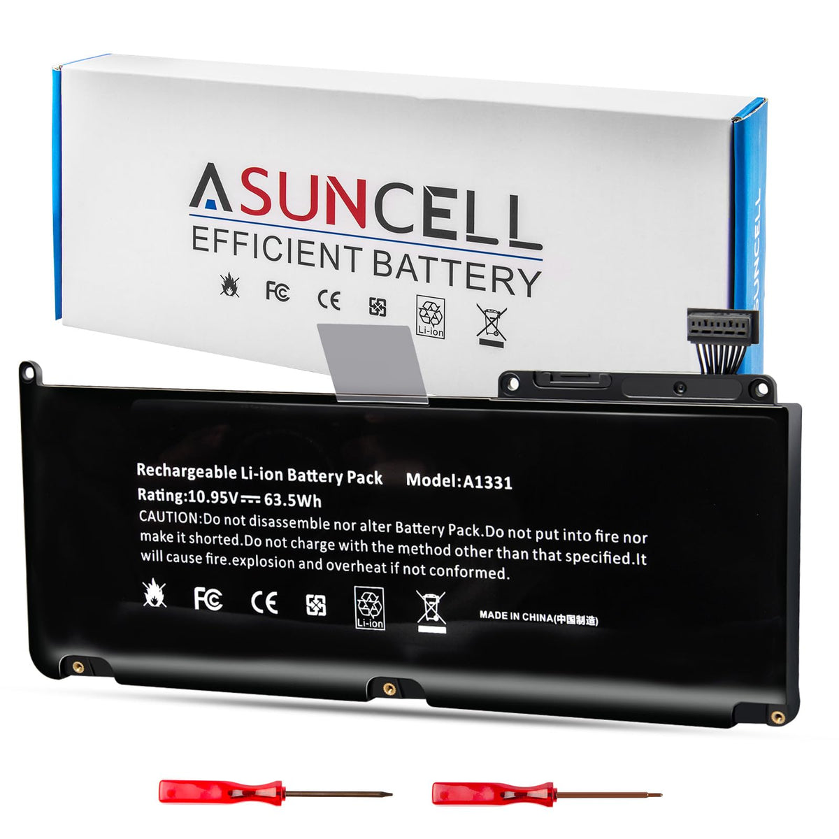 ASUNCELL A1331/A1342 battery front view for MacBook Unibody with long-lasting power.