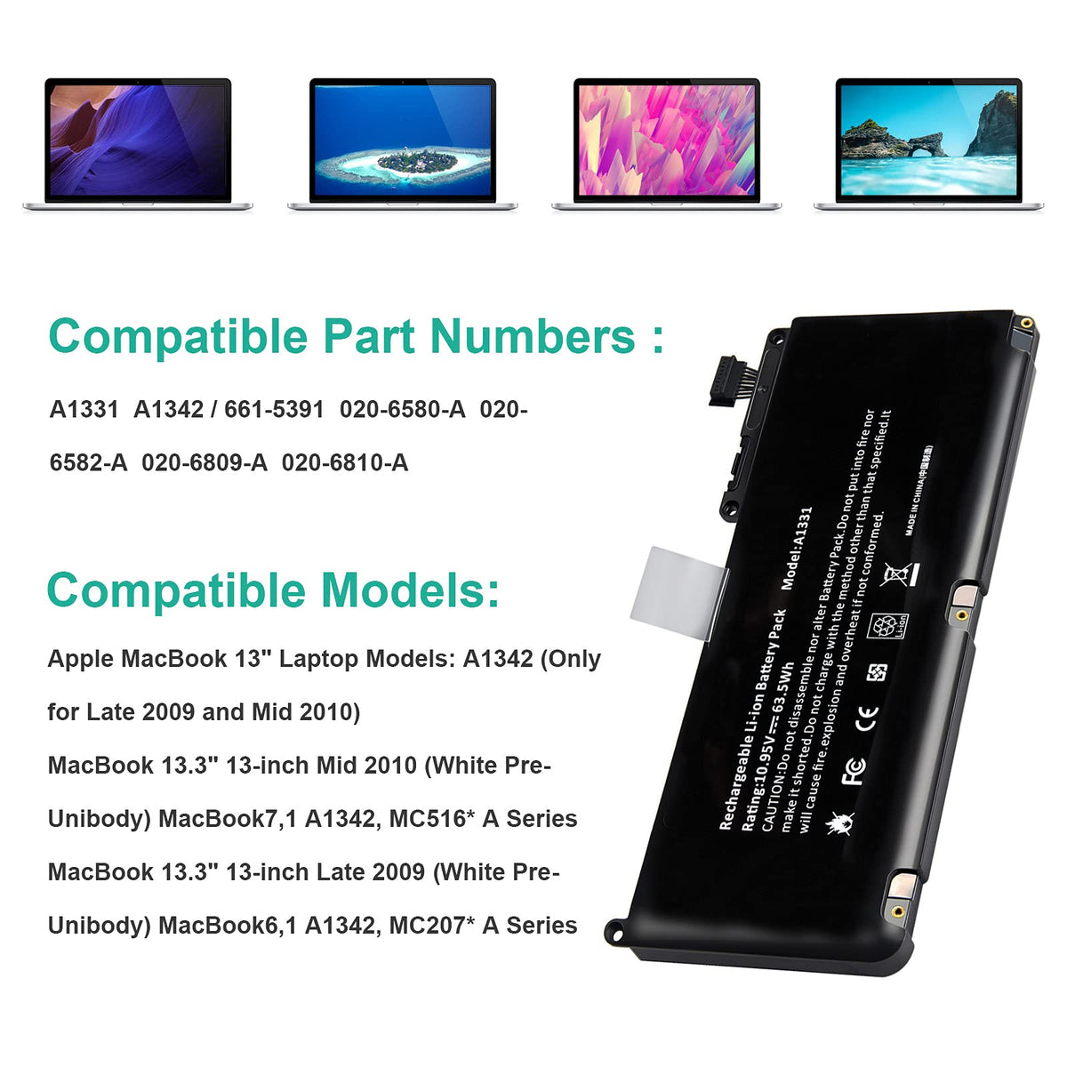 ASUNCELL A1331/A1342 battery specs label for quick model verification.