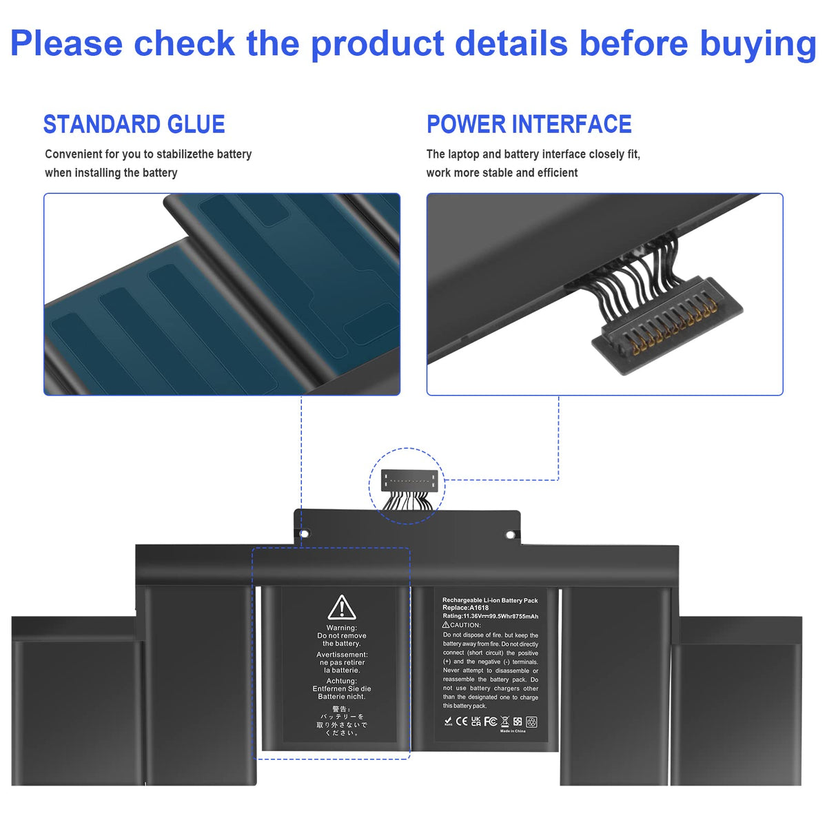 ASUNCELL installed inside MacBook Pro to illustrate fit and ease of replacement