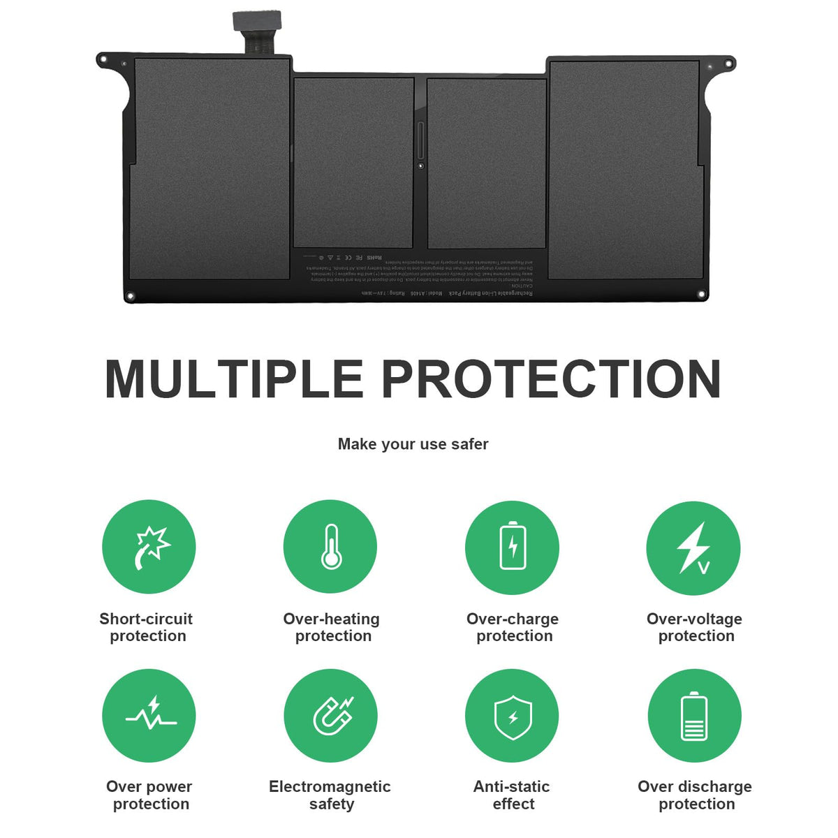 ASUNCELL A1465 battery packaging and labeling for MacBook Air 11-inch