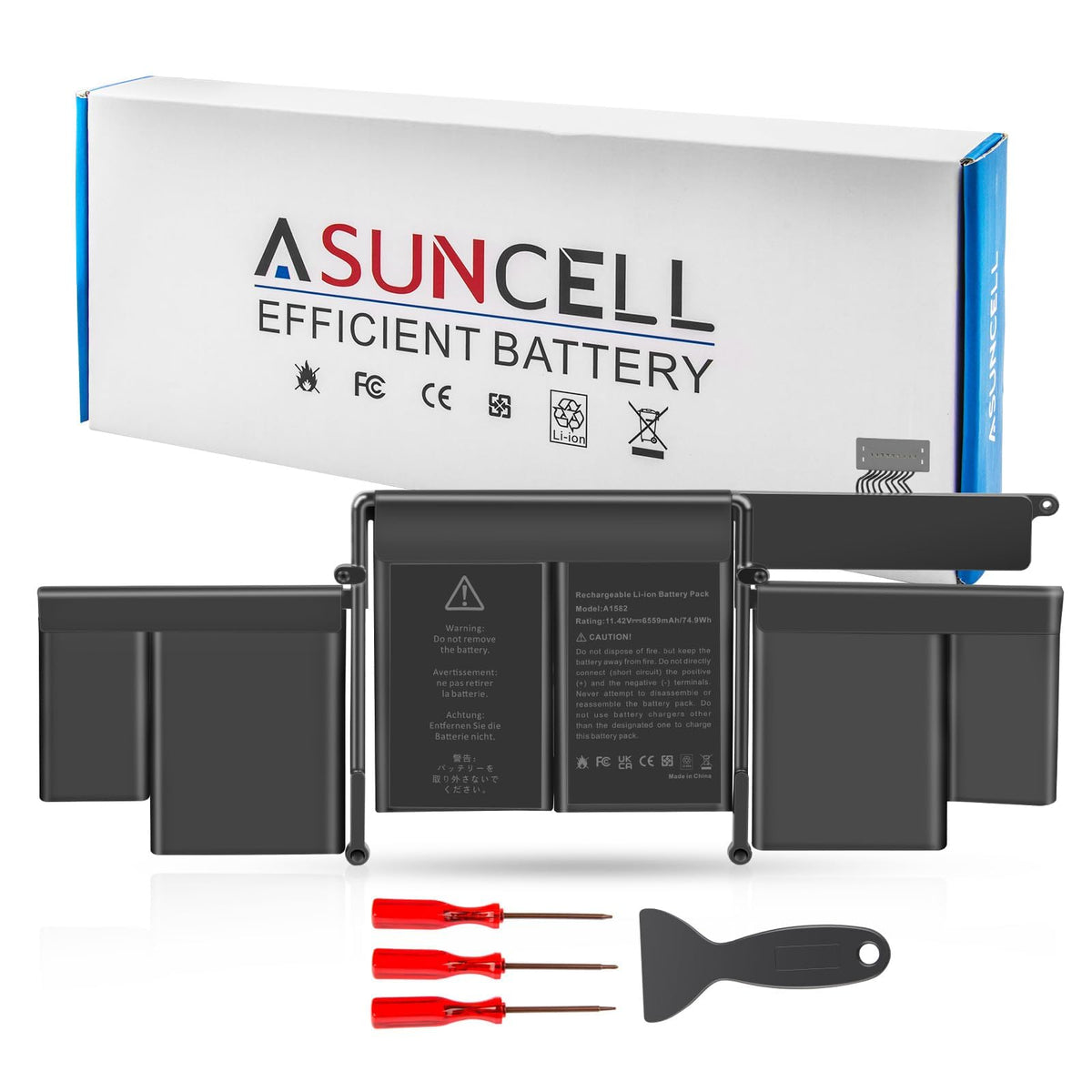 ASUNCELL front view of replacement battery showing fit and finish, restores runtime