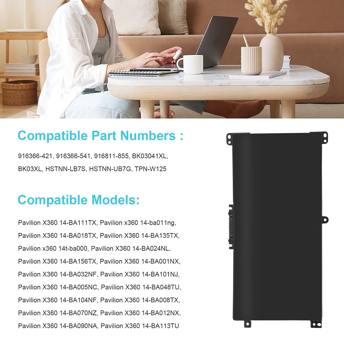 ASUNCELL BK03XL HP Pavilion compatibility confirms broad model coverage.