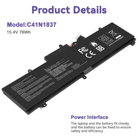 ASUNCELL C41N1837 label with specs and compatibility information
