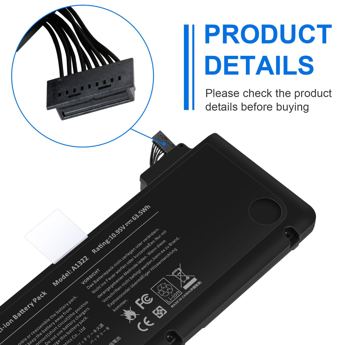 ASUNCELL compatible part numbers image, broad MacBook Pro 13 compatibility.