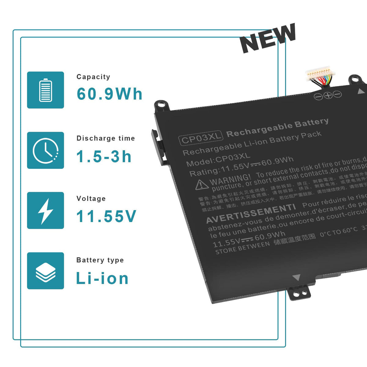 ASUNCELL battery top label with specs visible for easy model confirmation