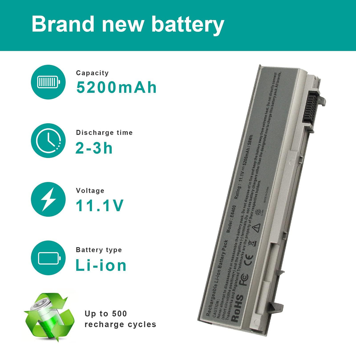 ASUNCELL Dell Latitude E6500 battery front view promises easy swap.