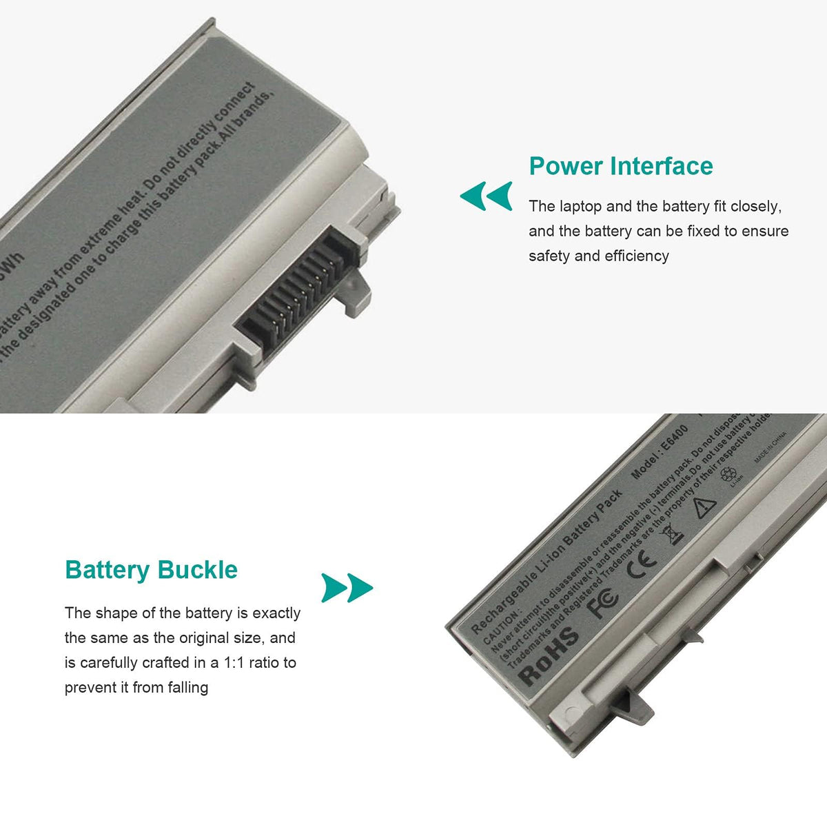 ASUNCELL Dell Latitude E6510 battery back view for quick, secure fit.