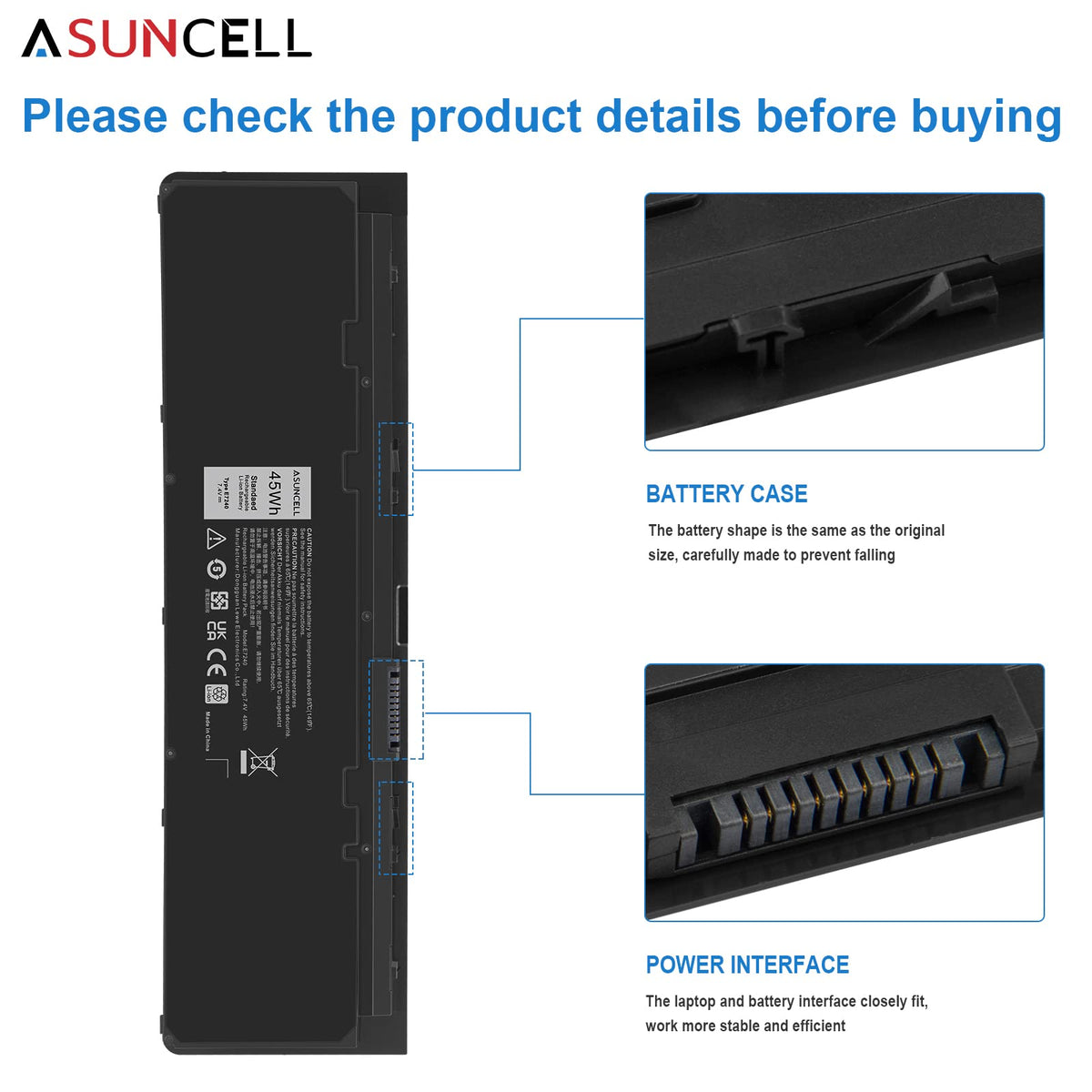 ASUNCELL Compatibility chart for Dell Latitude E7240/E7250 fits the ultrabook