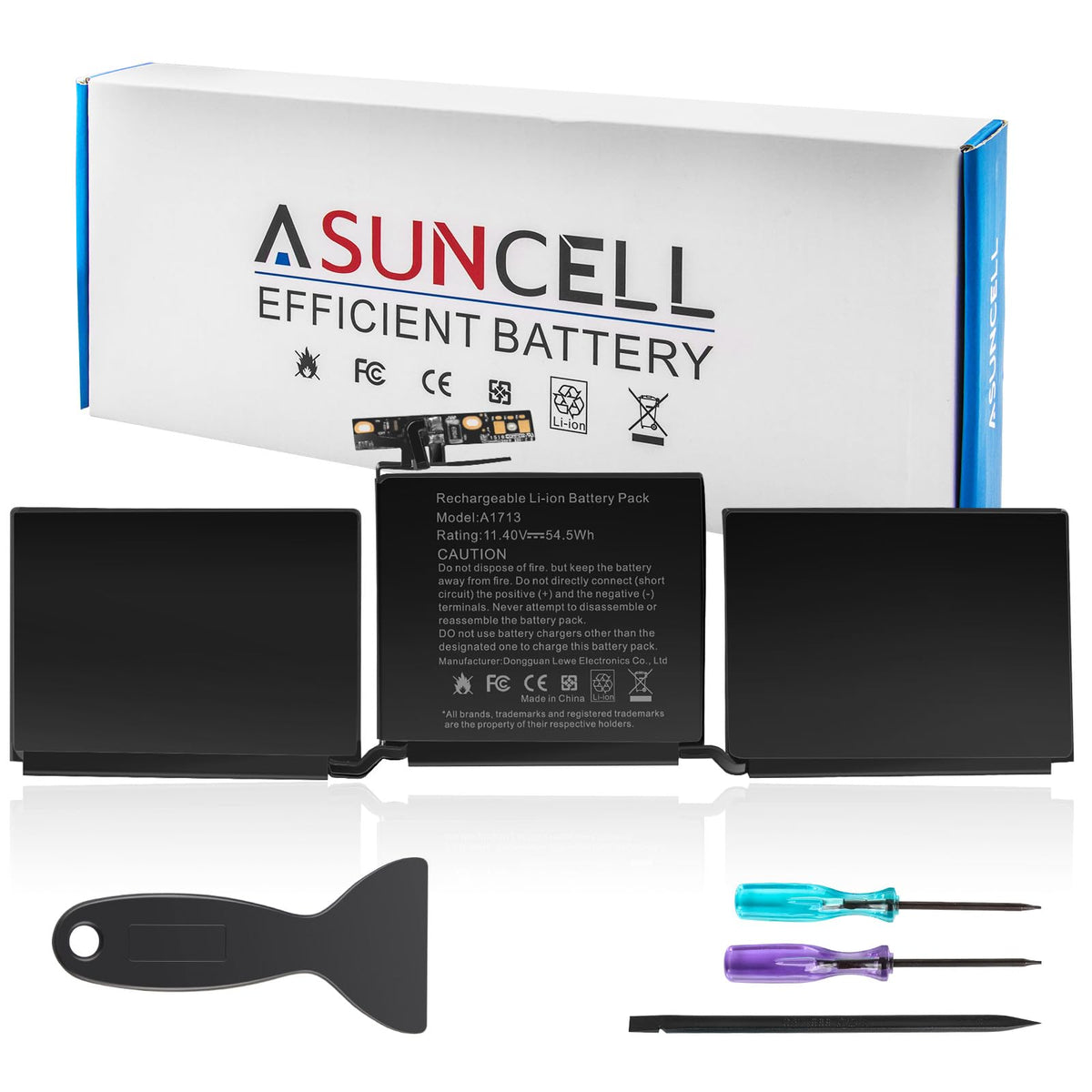 ASUNCELL front packaging showing battery pack and brand, reliable replacement