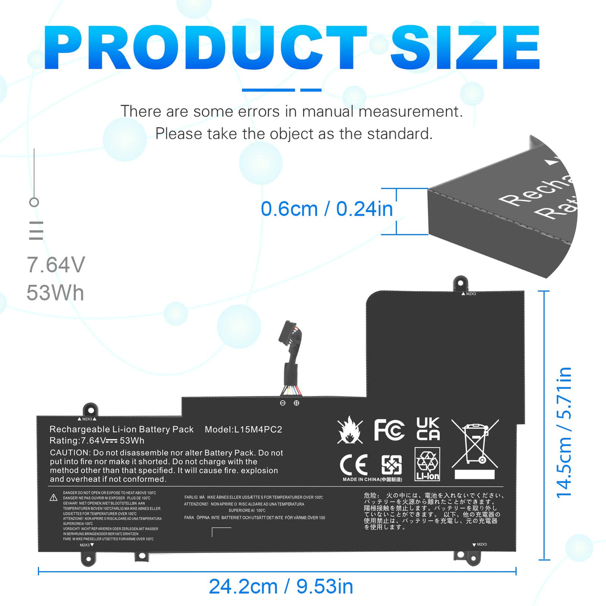 ASUNCELL L15L4PC2 battery back view highlighting slim profile for Yoga