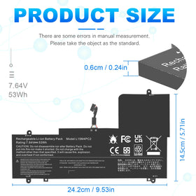 ASUNCELL L15L4PC2 battery back view highlighting slim profile for Yoga