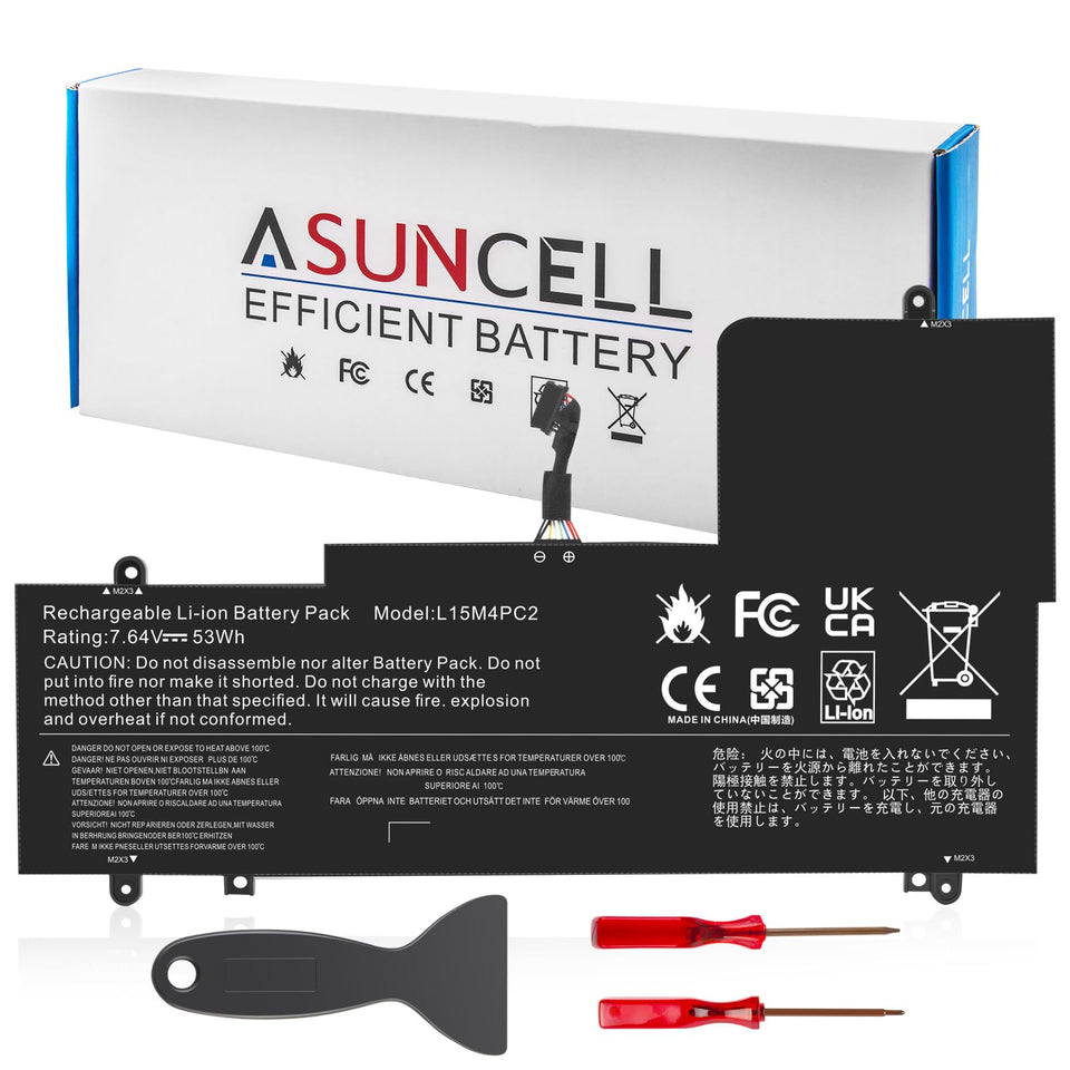 ASUNCELL L15L4PC2 battery front view showing reliable power for Ideapad Yoga