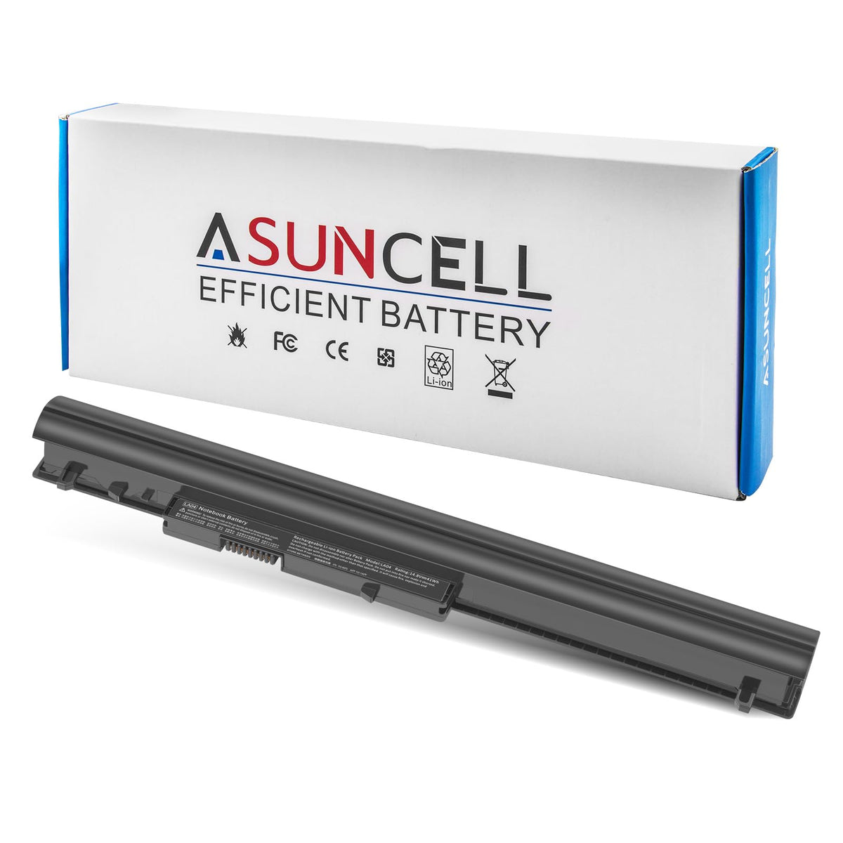 ASUNCELL LA04 battery front view for HP Pavilion, compact 4-cell design.