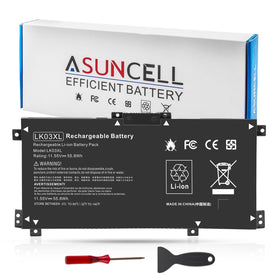 ASUNCELL LK03XL battery front view for HP Envy laptops showing compact design and fit