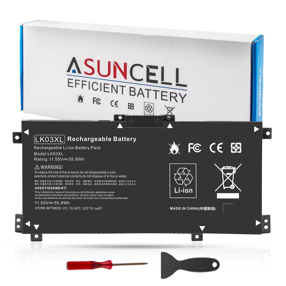 ASUNCELL LK03XL battery front view for HP Envy laptops showing compact design and fit