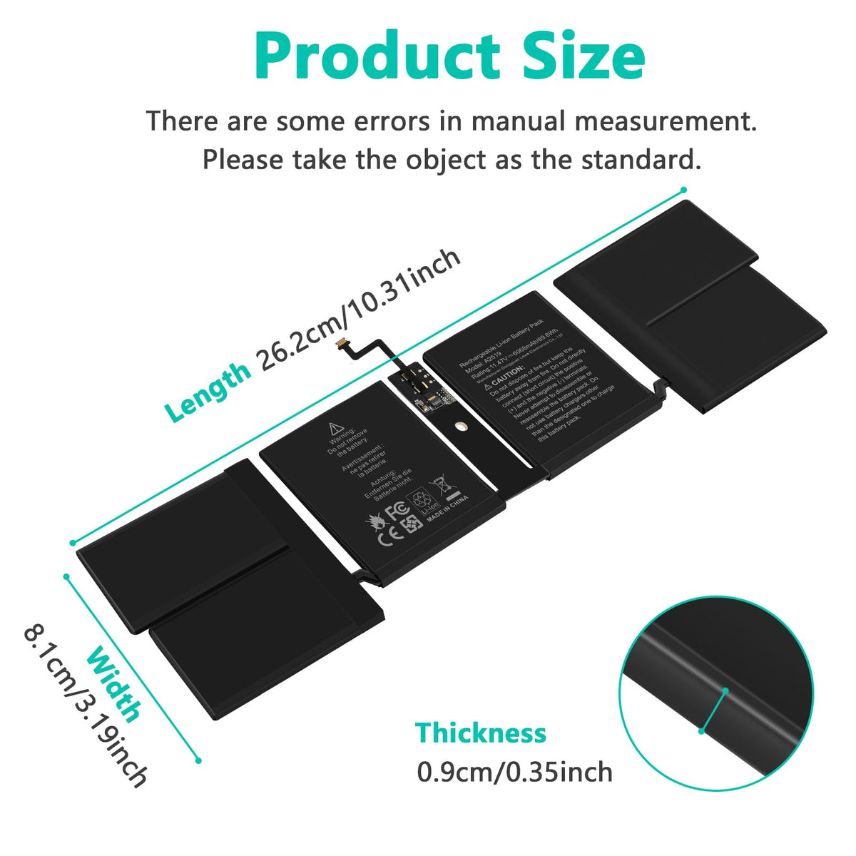 ASUNCELL MacBook Pro A2442 battery packaging showing CE/ROHS/FCC certification.
