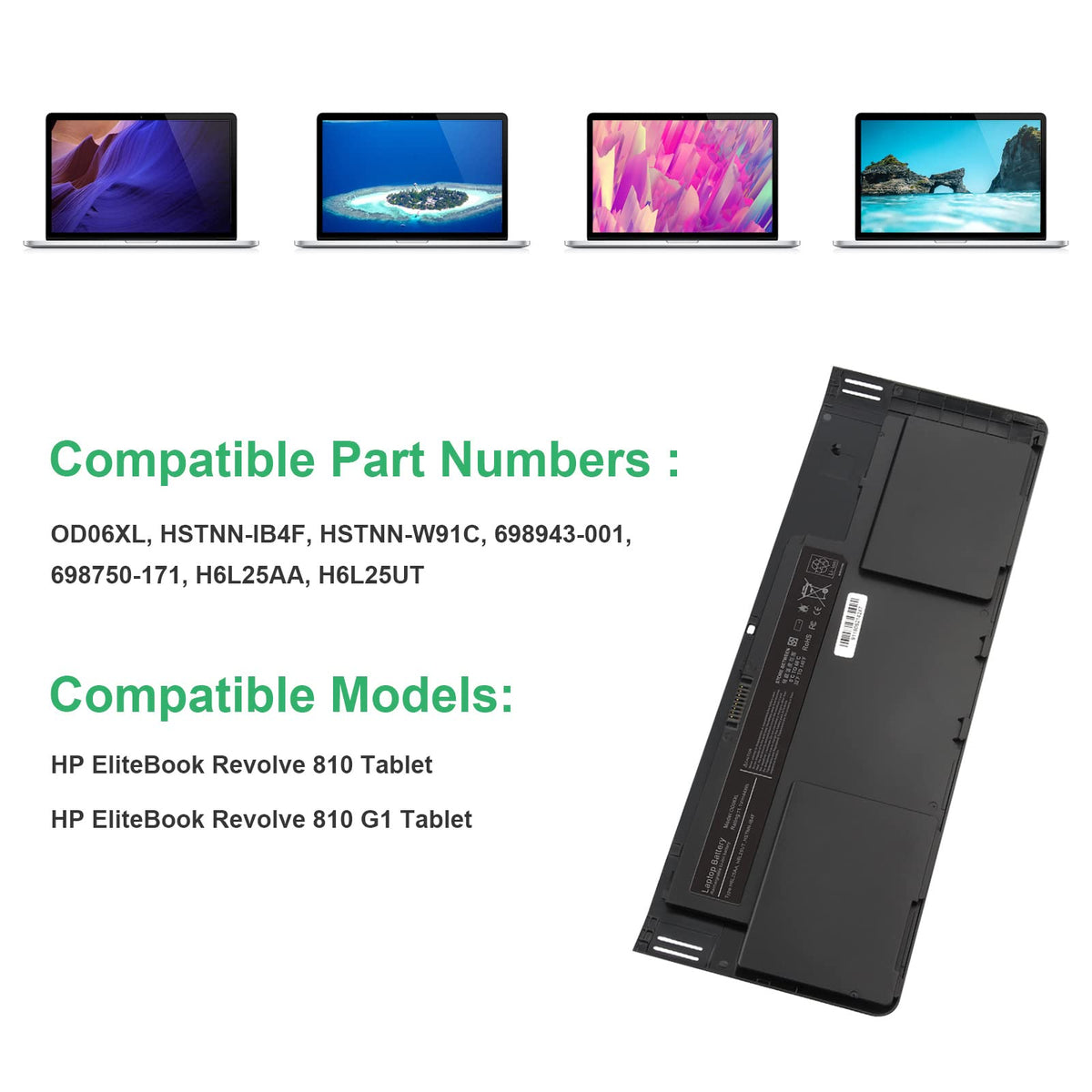 ASUNCELL OD06XL battery for HP EliteBook Revolve 810 G1 back view, seamless upgrade