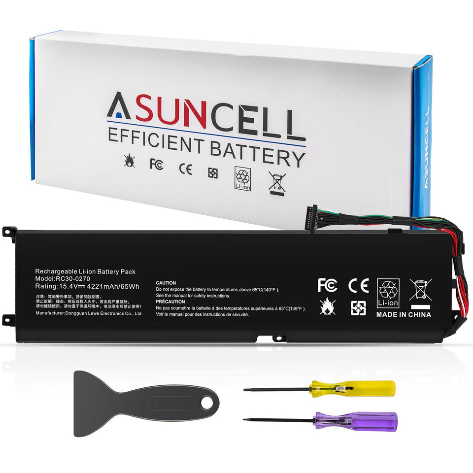 ASUNCELL RC30-0270 battery for Razer Blade 15; front view highlights compact design and fit.