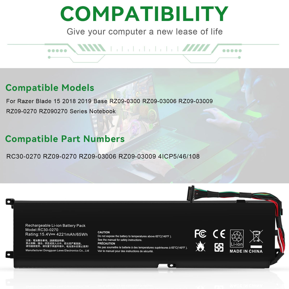ASUNCELL RC30-0270 battery technical specs: 15.4V, 65Wh, 4221mAh.